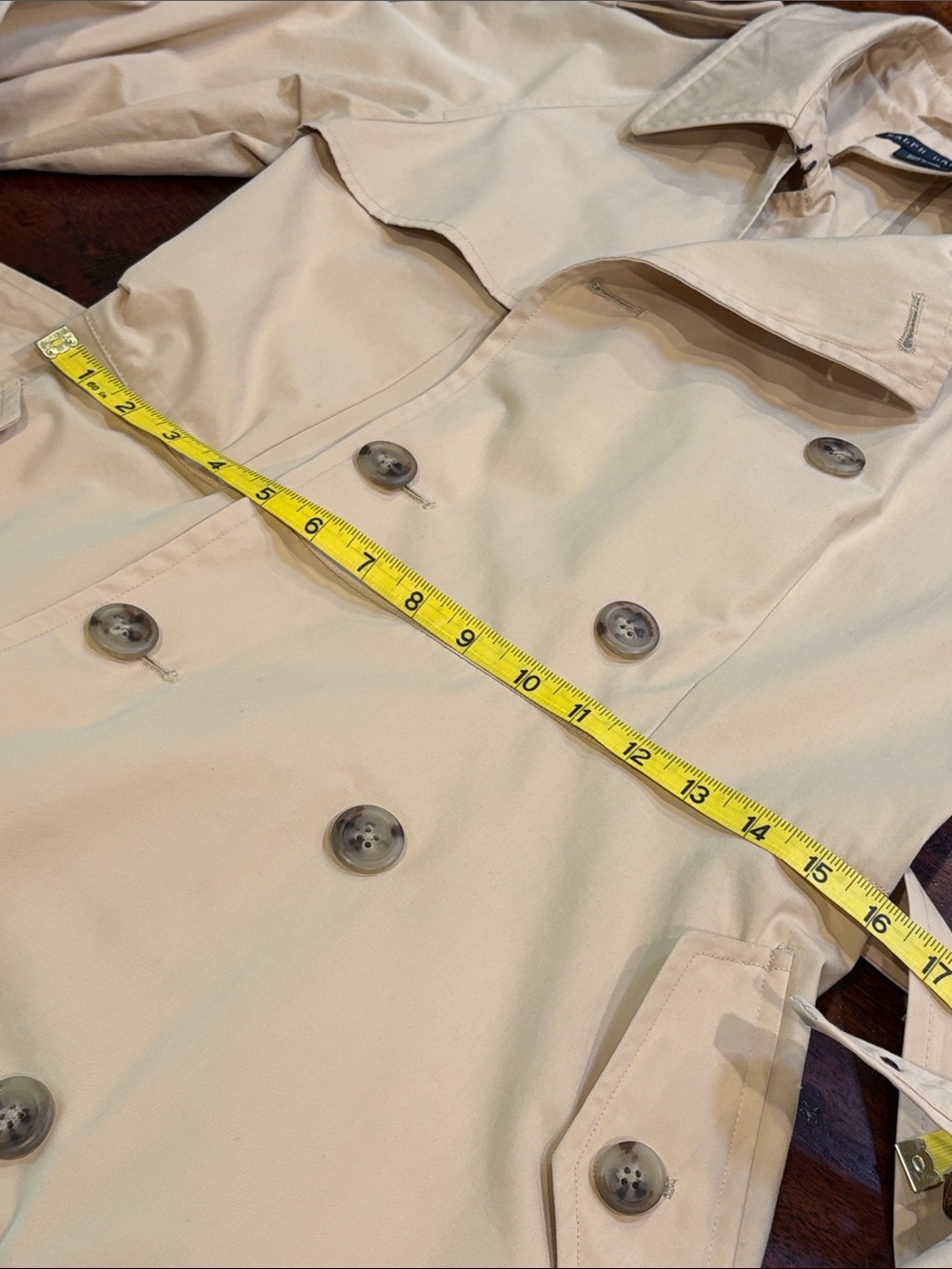 Vintage Ralph Lauren Tan Double-Breasted Flared Trench Coat size Large *As-Is* - Picture 13 of 15